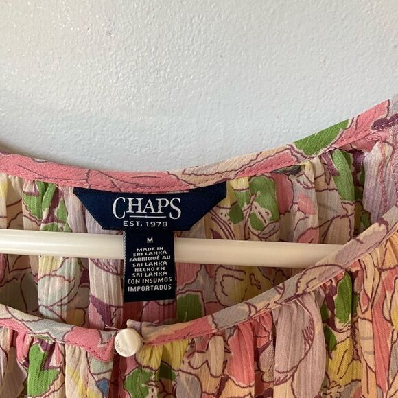 CHAPS Ralph Lauren NWT Gauzy Floral Poet Blouse w Ruffle Tiered Bell Sleeves, M - Picture 7 of 14